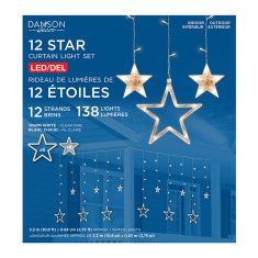 Rideau de lumières de 12 étoiles, 12 brins, 130 lumières, blanc chaud