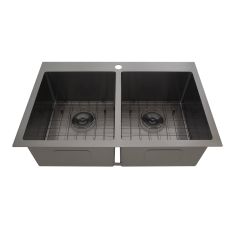 Double Kitchen Sink - Malawi - 50/50 Stainless Steel and Black - 31" x 20" x 9"