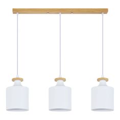 Luminaire suspendu, 3 lumières, Teziel, blanc-bois, 78 cm