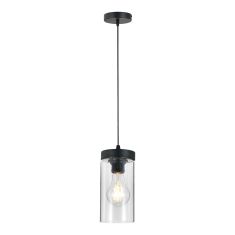 Luminaire suspendu, 1 lumière, Clema, noir-verre, 12 cm