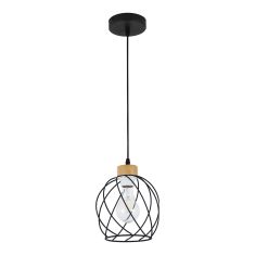 Luminaire suspendu, 1 lumière, Kerzia, noir-bois, 16 cm