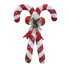 Décoration Canne de bonbon en tissu à DEL, 70 lumières, 42 po, rouge/blanc