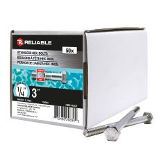 Boulons hexagonaux en inox, 1/4" x 3", 50/pqt