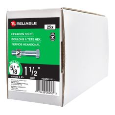 Boulons à tête hexagonale, 5/8" x 1 1/2", calibre 2, zingué, 25/pqt