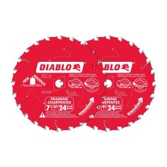 Lames de scie circulaire à pointes au carbure pour charpente Diablo, 7-1/4 po, 24 dents, 2/pqt