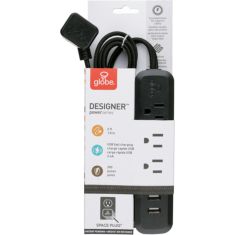 3-OUTLET POWER STRIP + 2 USB PLUGS , 6'